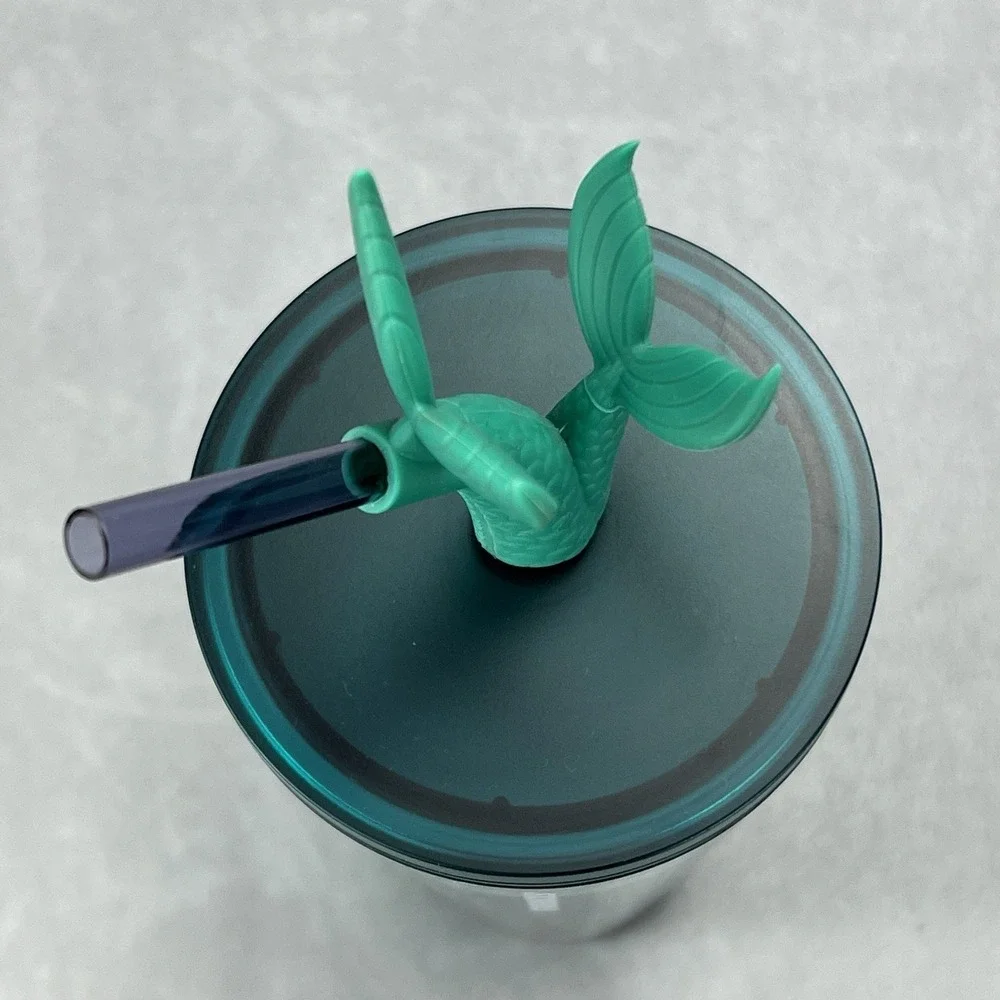 Starbucks Siren Mermaid 24 oz Cold Cup Iridescent Teal Tail Straw Top Tumbler
